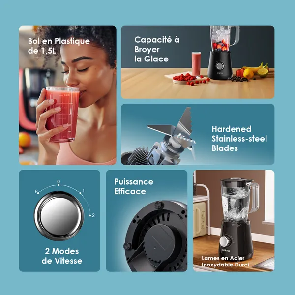 SmartBlender Sleek Mixeur 1,5L à 2 Vitesses